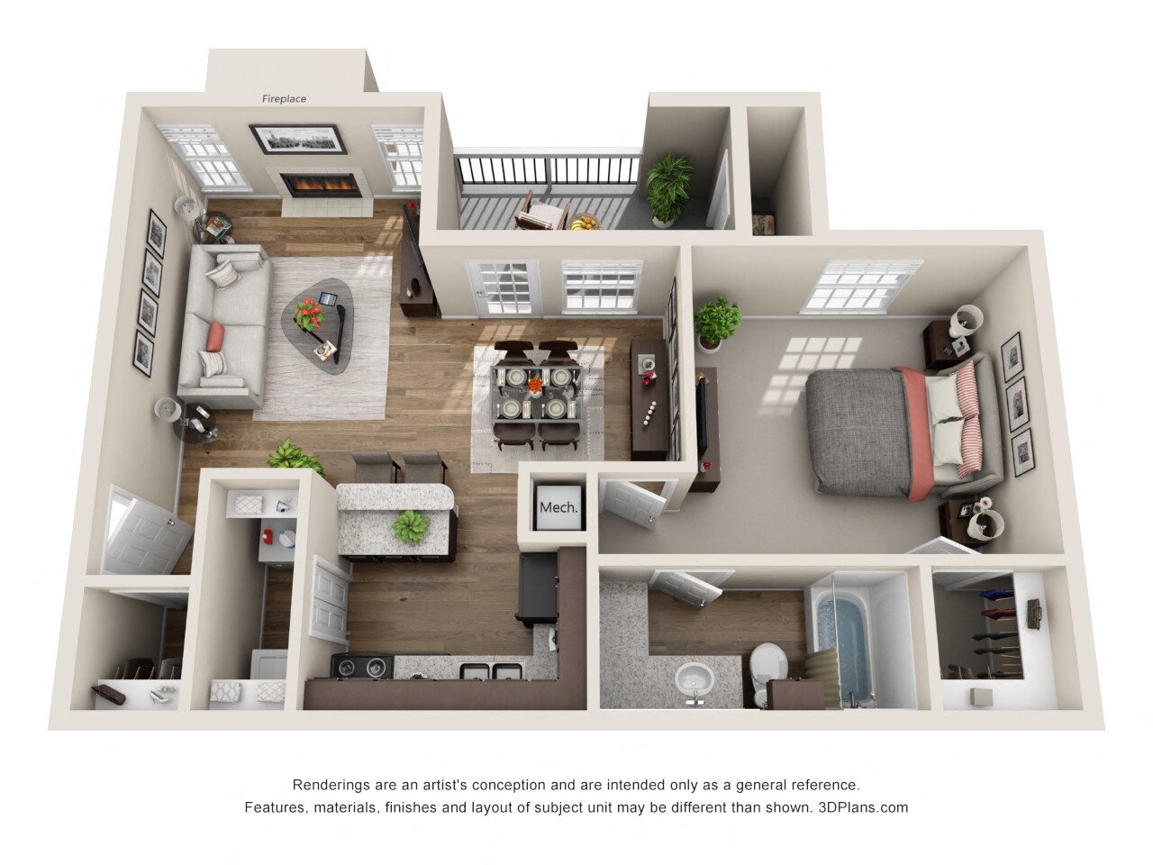 One Bedroom B Floor Plan 2